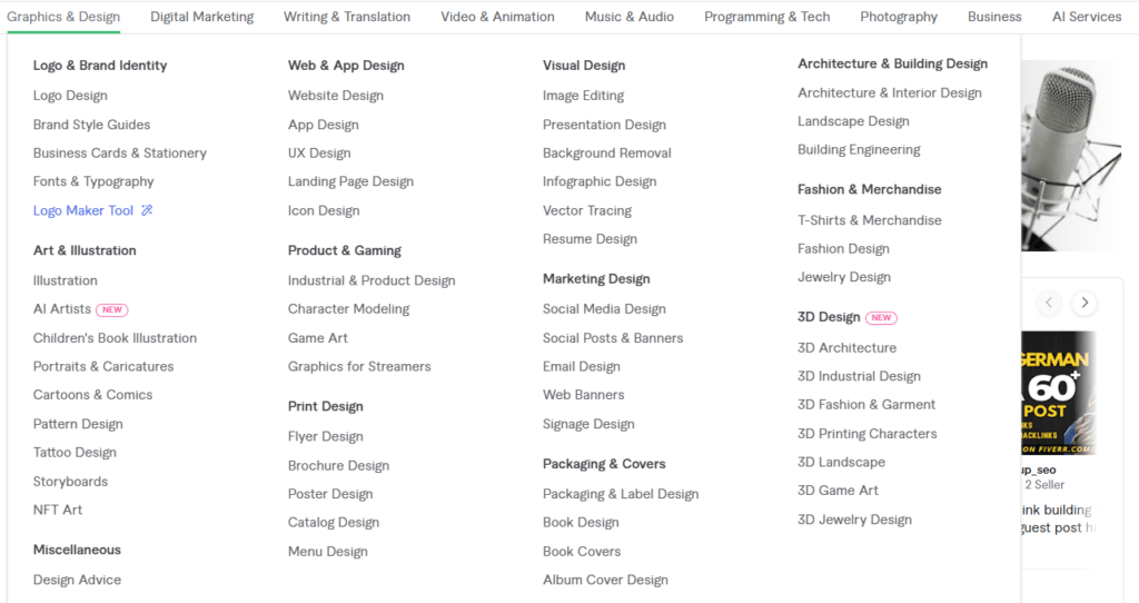 Dienstleistungen im Bereich Grafikdesign auf Fiverr